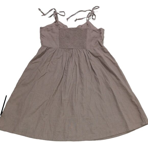 Aerie Brown Linen Blend Tie Shoulder Corset Button Front Short Sundress SZ Small - Picture 5 of 13